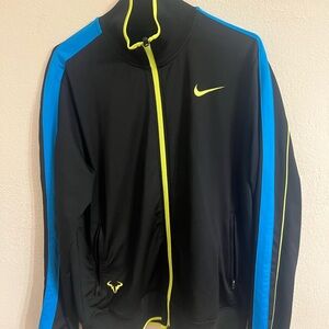Nadal Nike Men's Black Jacket with Blue and Yellow Accents-